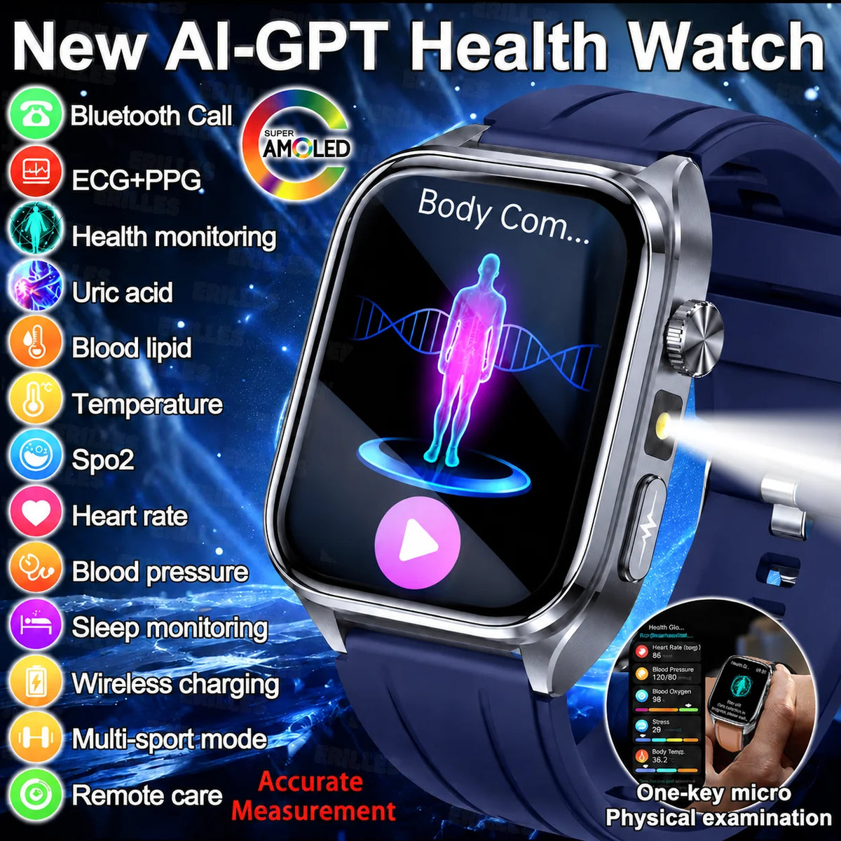 Montre Erilles ET572 AMOLED 2,01″ Bluetooth – CLEVI Paris