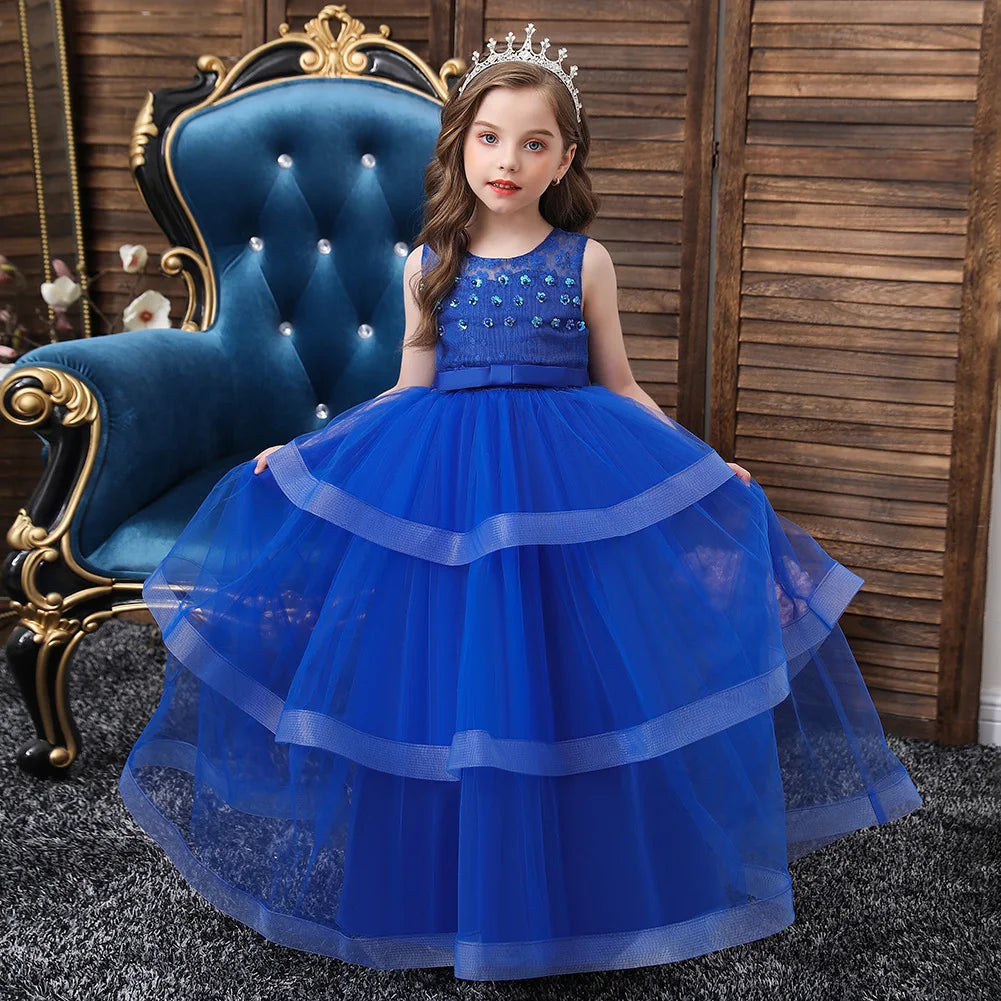 Robe longue cérémonie fille à fleurs D1896 – CLEVI Paris