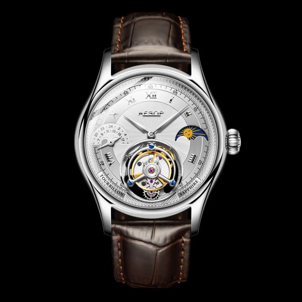 Montre Homme Tourbillon Phase de Lune AESOP 7027 – Squelette Verre Saphir Étanche 50m Garantie 3 Ans – CLEVI Paris