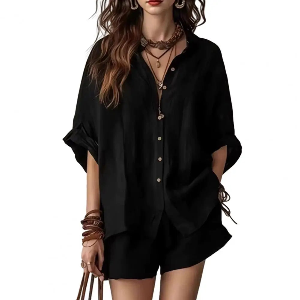 Ensemble femme chemise manches courtes et short – CLEVI Paris