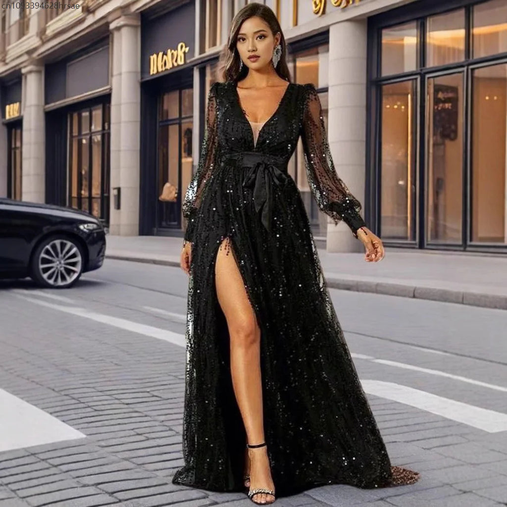 Robe longue de soirée brillante – CLEVI Paris