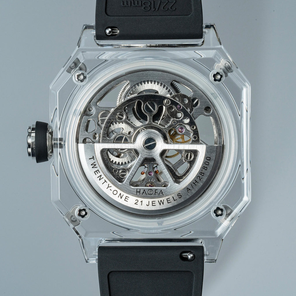 Montre Homme Automatique Squelette Boîtier Cristal Transparent Double Face Lumineux Haofa 2208 – CLEVI Paris
