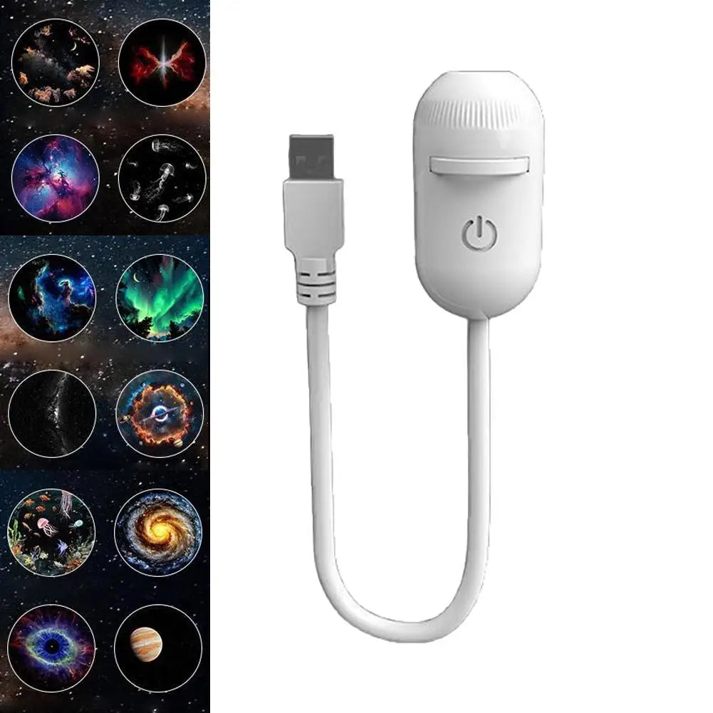 Projecteur Étoiles 2-en-1 LED Galaxy – Veilleuse USB Rechargeable, Rotation 360°, Films Interchangeables, Tactile, Chambre & Déco