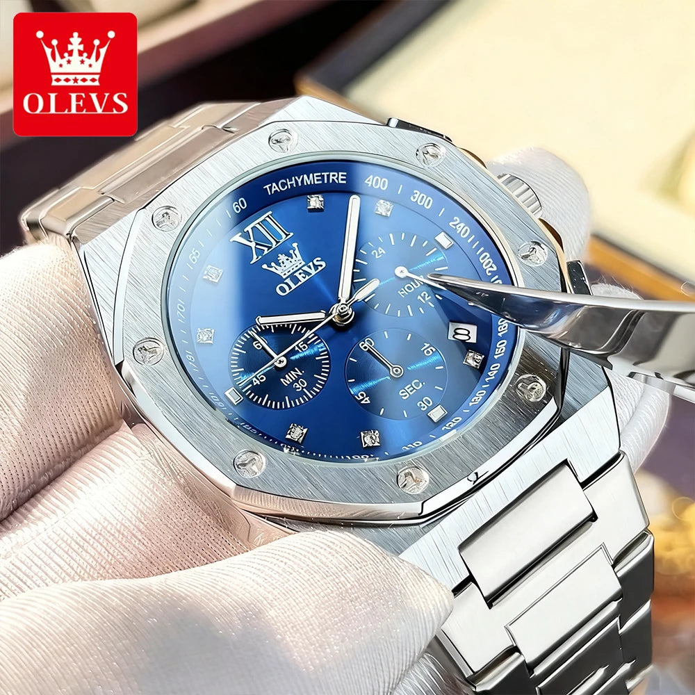 OLEVS 3626 Montre Homme Quartz Acier Chronographe Lumineuse – CLEVI Paris