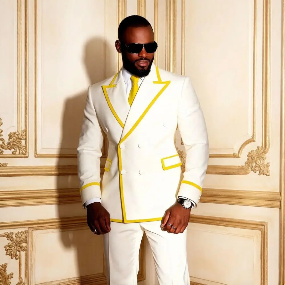 Costume Homme 2 Pièces Smoking Luxe Blanc Revers Pointu Slim Fit Mariage Cérémonie XS-5XL – CLEVI Paris
