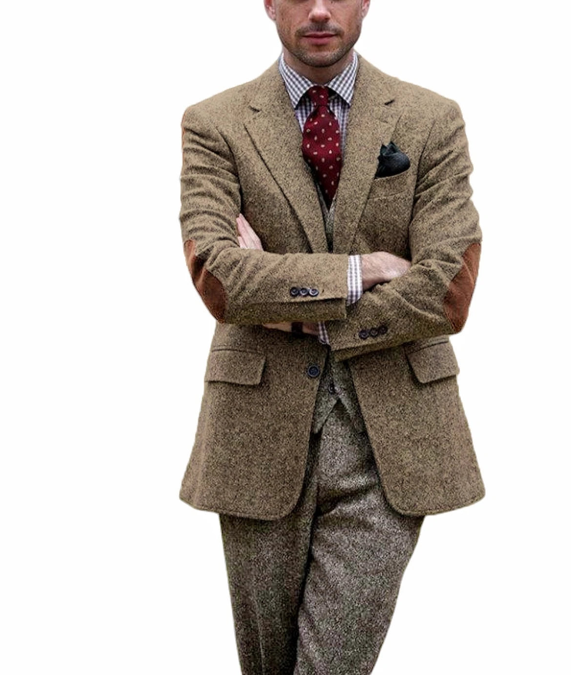 Blazer homme en tweed, revers cranté et coudes – CLEVI Paris