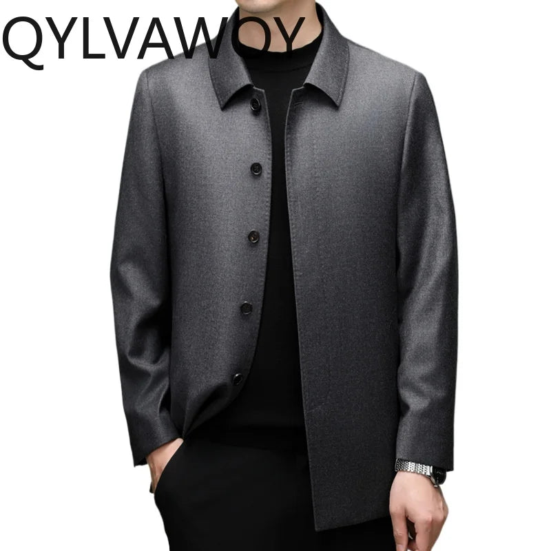 Manteau homme gris en laine à col rabattu – CLEVI Paris