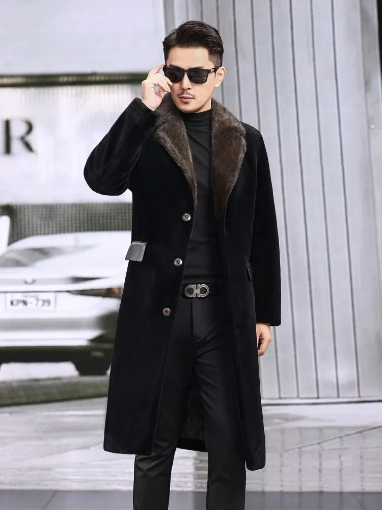 Manteau long homme noir à col contrastant – CLEVI Paris