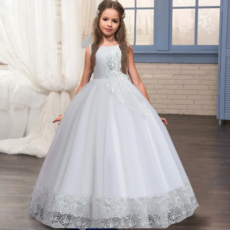 Robe longue fille à appliques florales – CLEVI Paris