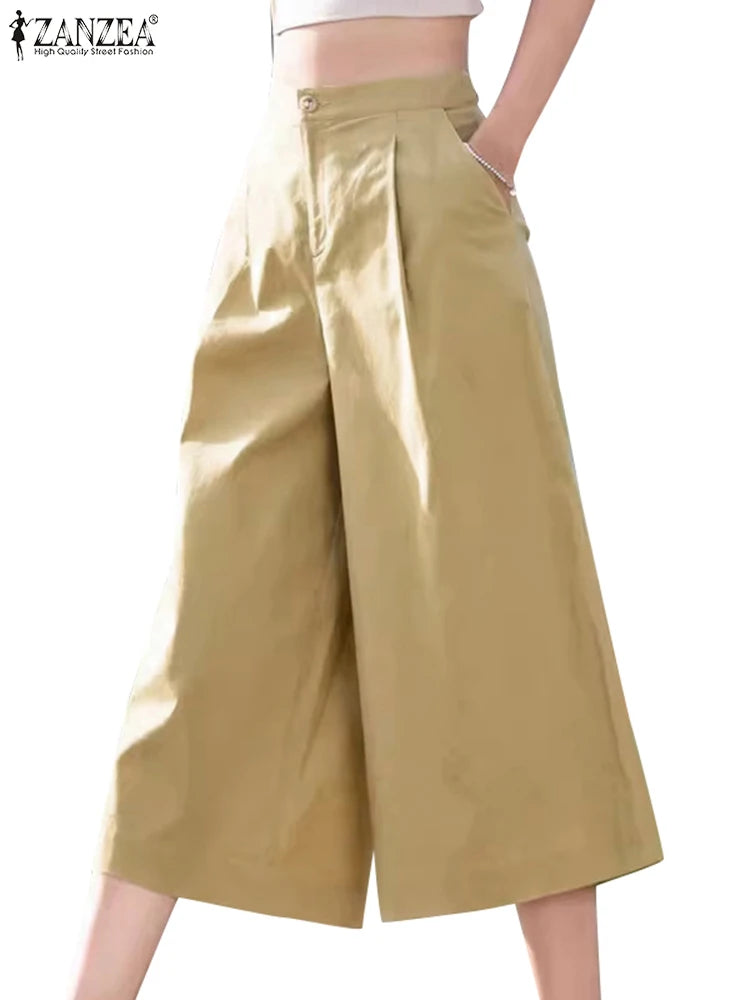 Pantalon Femme Taille Haute Jambe Large Plissé Casual Style Coréen Toutes Saisons – CLEVI Paris