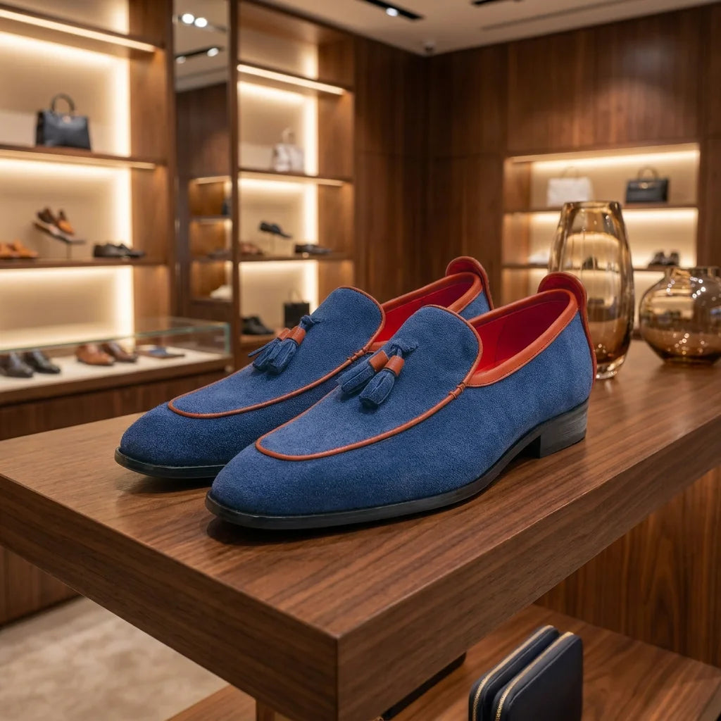 Penny Loafers Cuir Vachette Homme Bleu Fait Main – CLEVI Paris