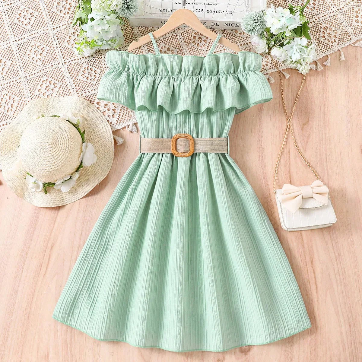 Robe fille évasée à épaules dégagées – CLEVI Paris