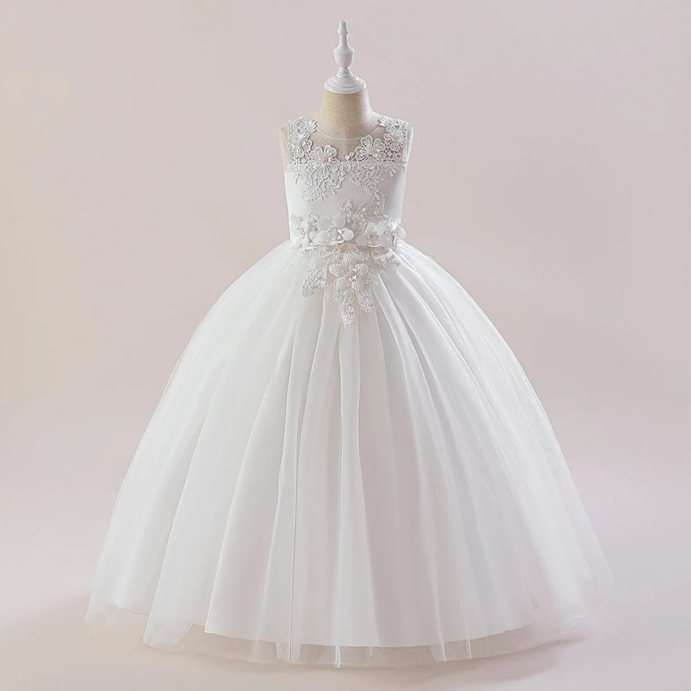 Robe longue fille en blanc à appliqués – CLEVI Paris