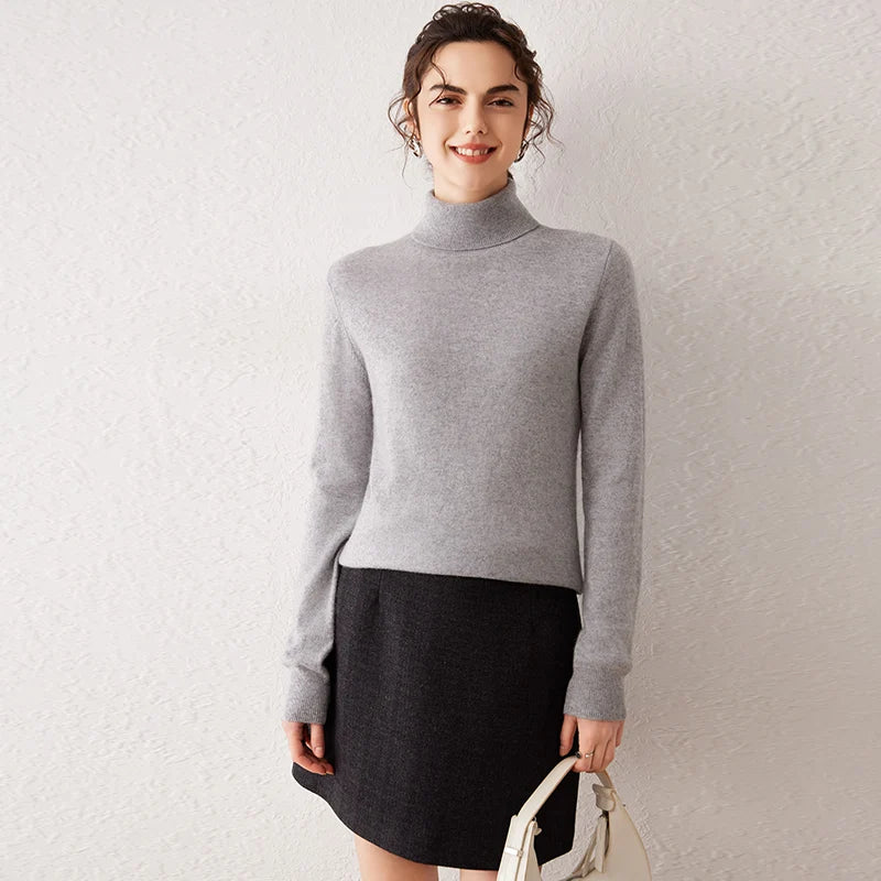 Pull femme en cachemire à col roulé – CLEVI Paris