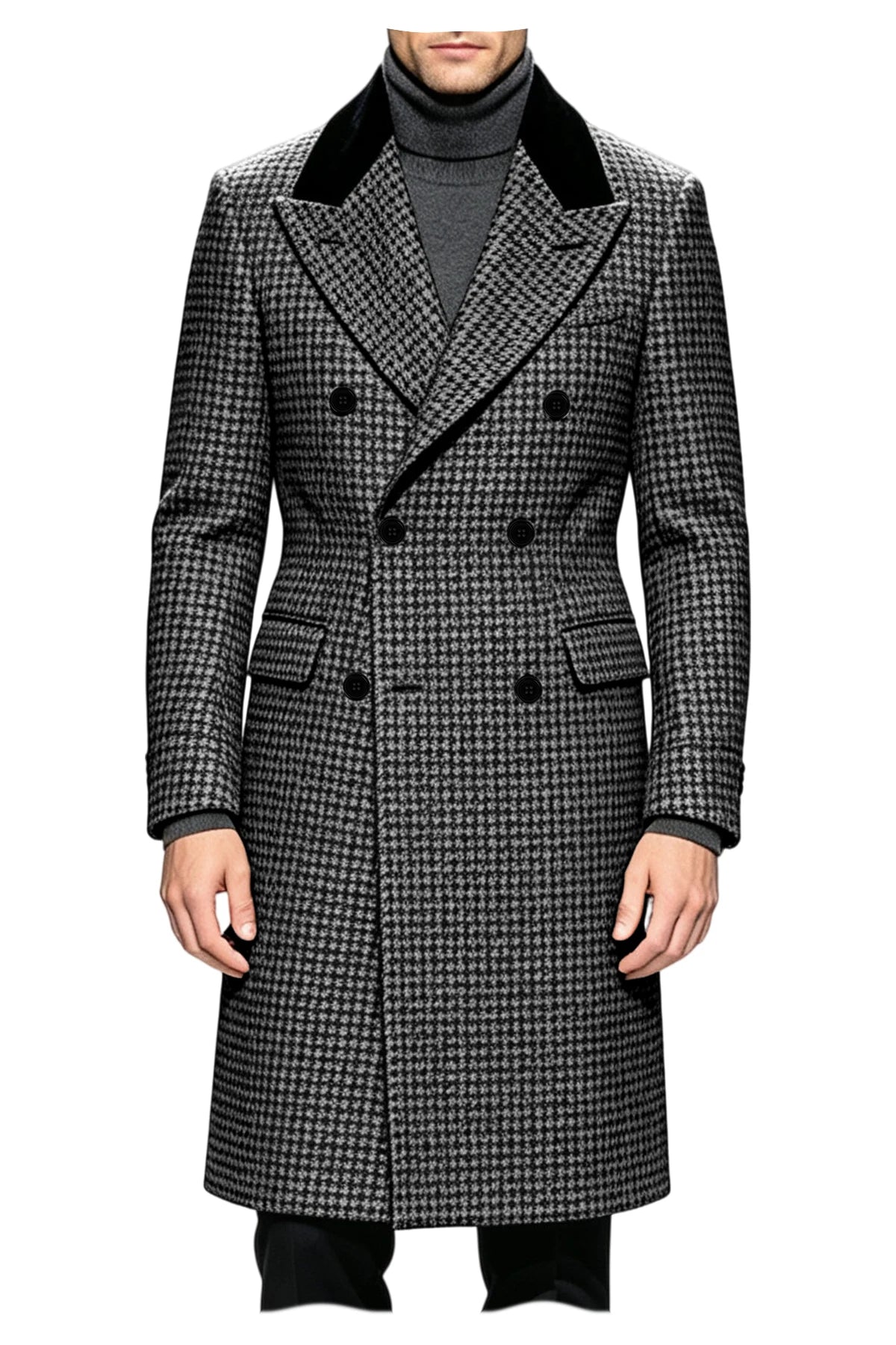 Manteau long homme pied-de-poule croisé – CLEVI Paris