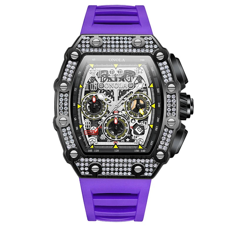 ONOLA ON6826D – Montre Automatique Homme | Diamants, Phase de Lune, Squelette, Étanche 3 Bar