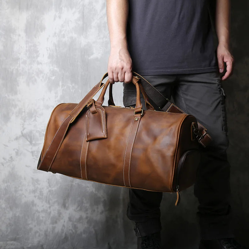 Sac de Voyage Homme Cuir Crazy Horse Rétro 50x23x26cm – CLEVI Paris
