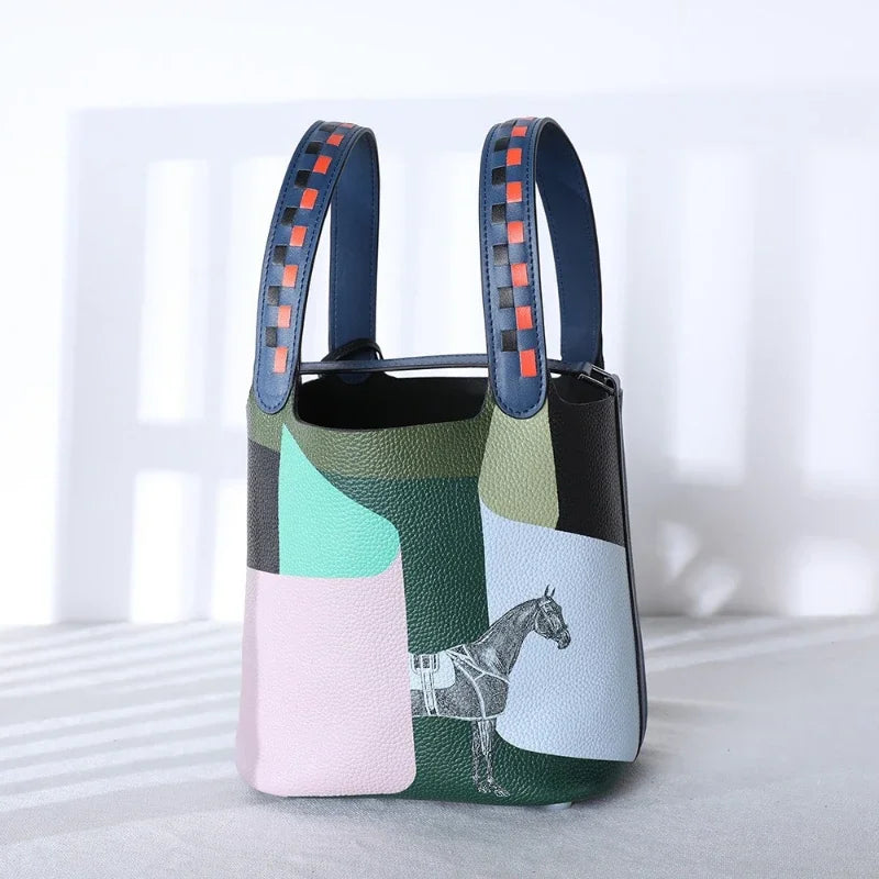 Sac Seau Cuir Bicolore Patchwork Bandoulière Rayures Femme – CLEVI Paris