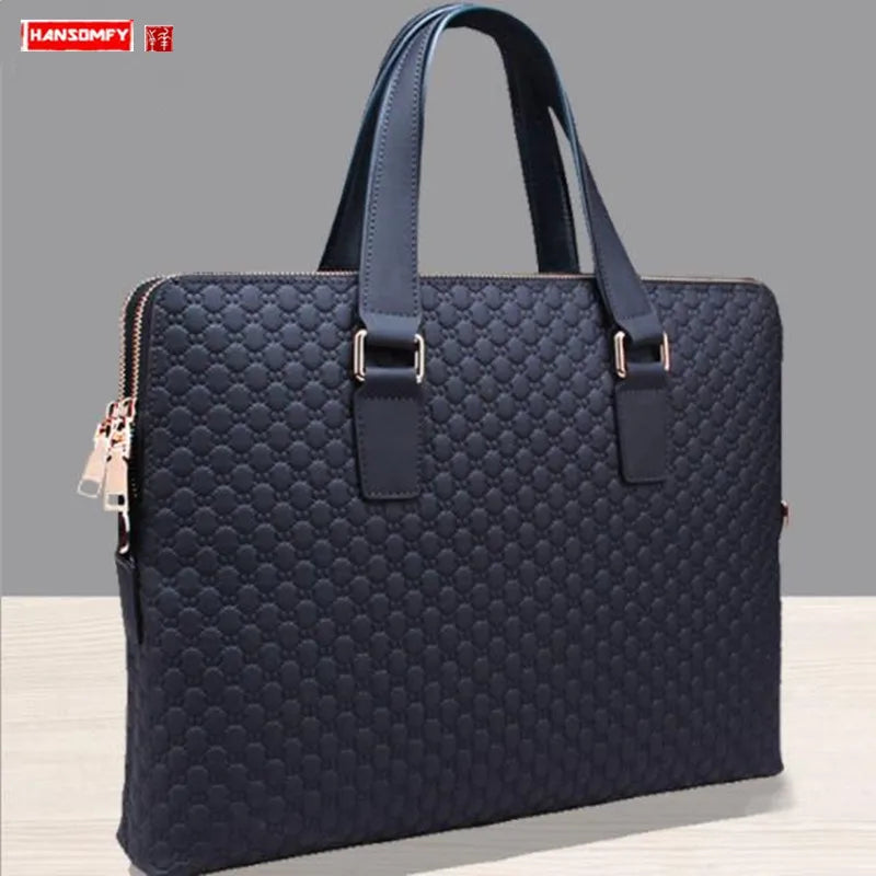 Serviette Homme Cuir Véritable Motif Carreaux Laptop 14" 38x7x30cm – CLEVI Paris