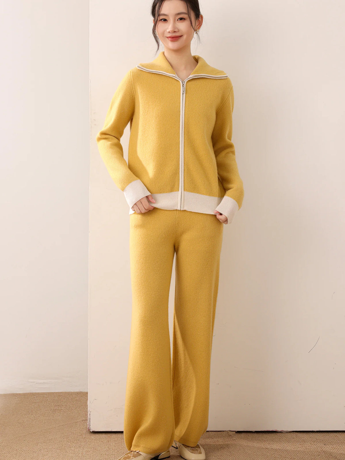 Ensemble femme mérinos cardigan et pantalon – CLEVI Paris