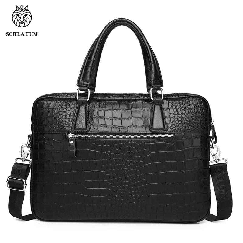 Serviette Homme Cuir Véritable Croco Rigide Laptop 15,6" Noir – CLEVI Paris