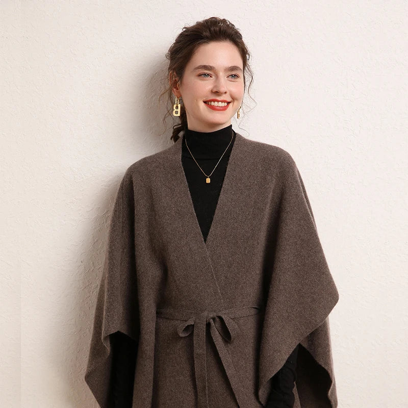 Cardigan cape femme en cachemire ceinturé – CLEVI Paris