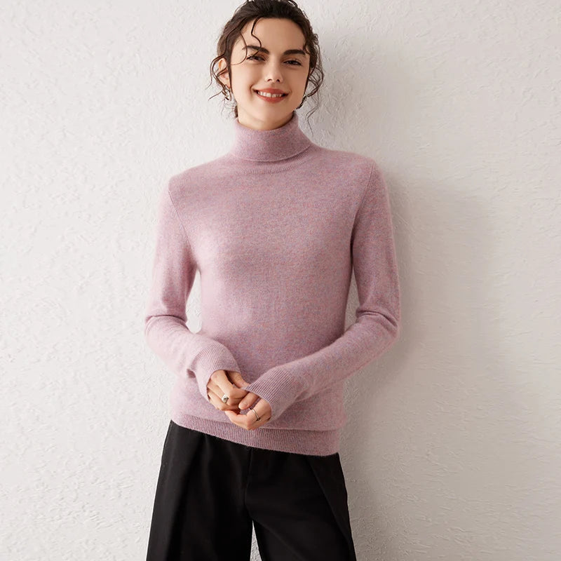 Pull femme en cachemire à col roulé – CLEVI Paris