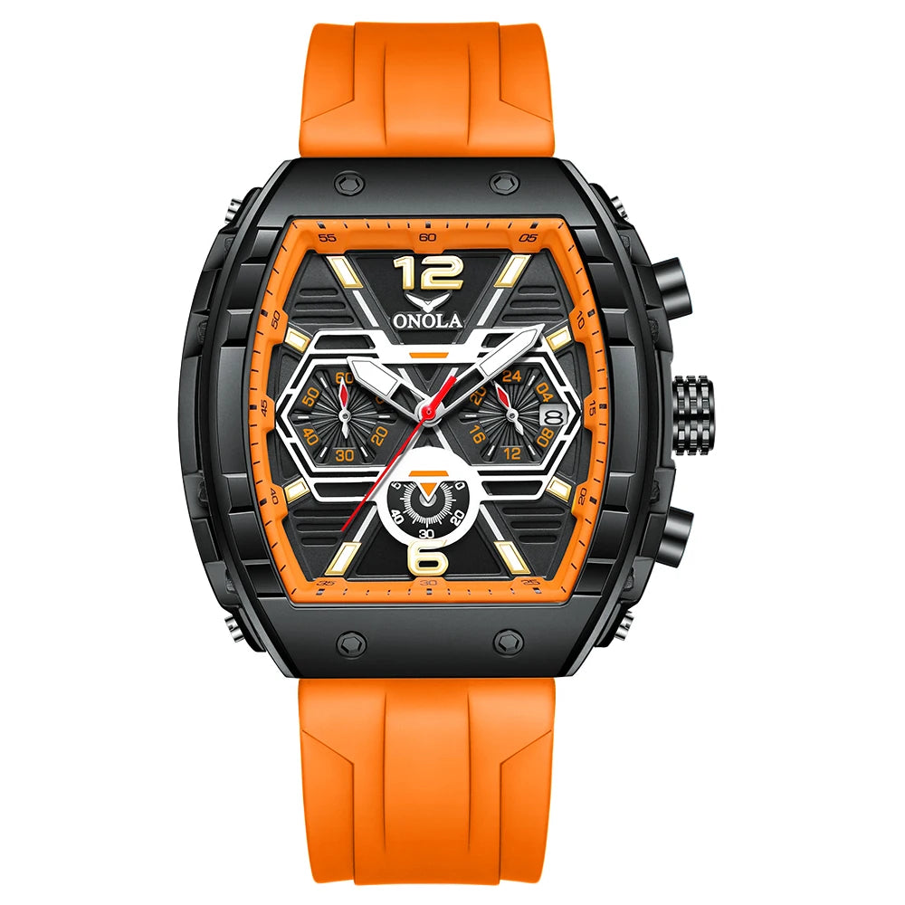Montre Quartz Tonneau ONOLA Homme Silicone Lumineuse Date – CLEVI Paris