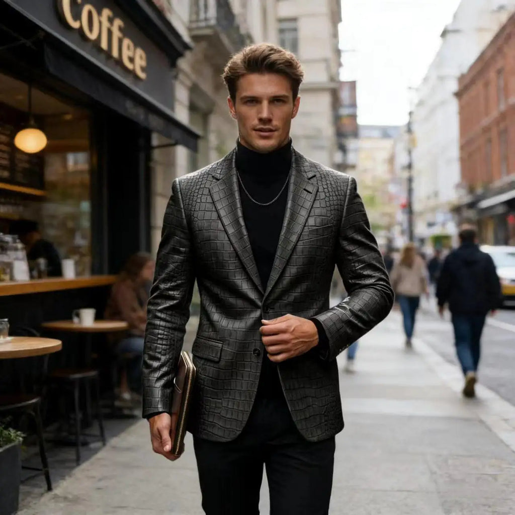 Blazer homme simili cuir crocodile à 2 boutons – CLEVI Paris