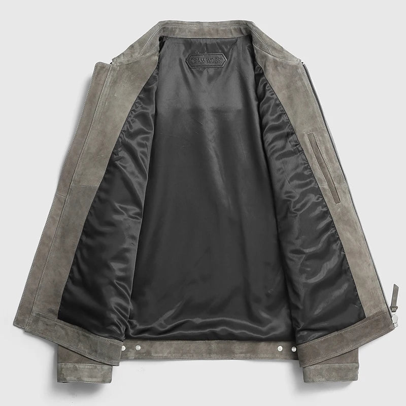Veste homme en daim gris graphite zippée – CLEVI Paris