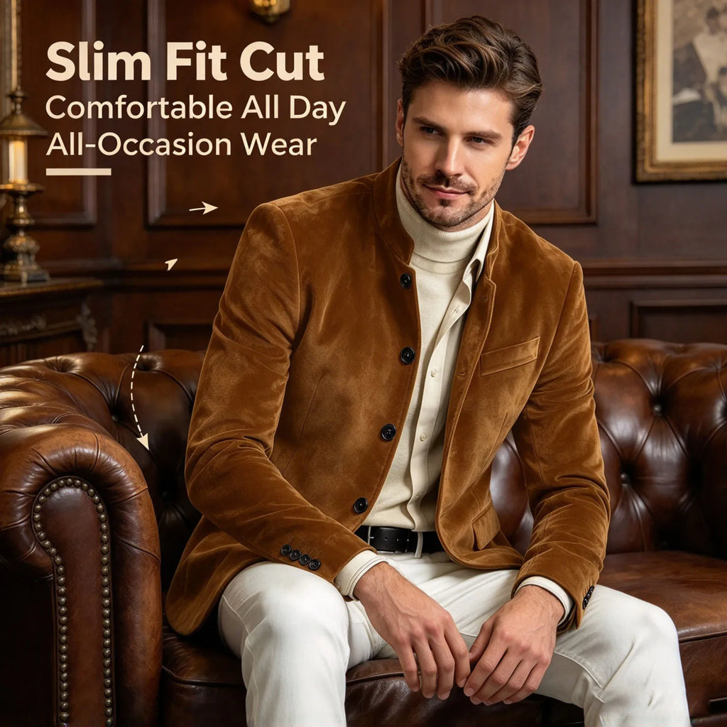 Blazer homme en velours à col montant – CLEVI Paris