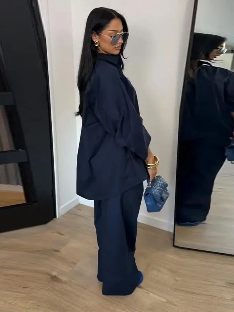 Ensemble femme blouse à revers et pantalon – CLEVI Paris