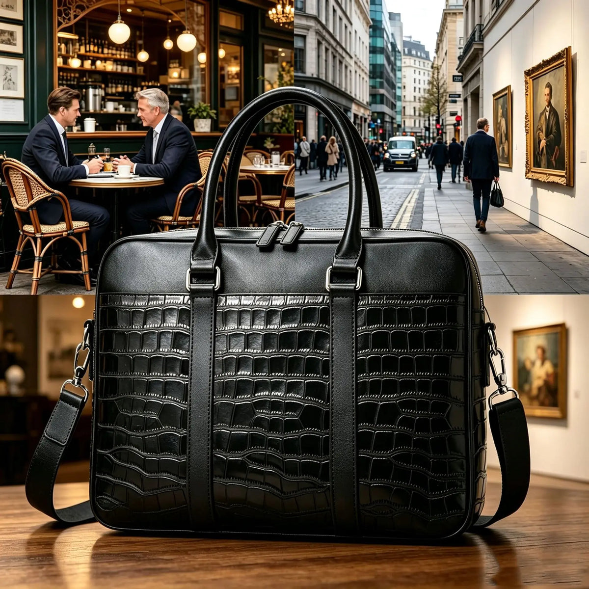 Serviette Homme Cuir Vache Croco Grande Capacité Laptop 15,6" – CLEVI Paris