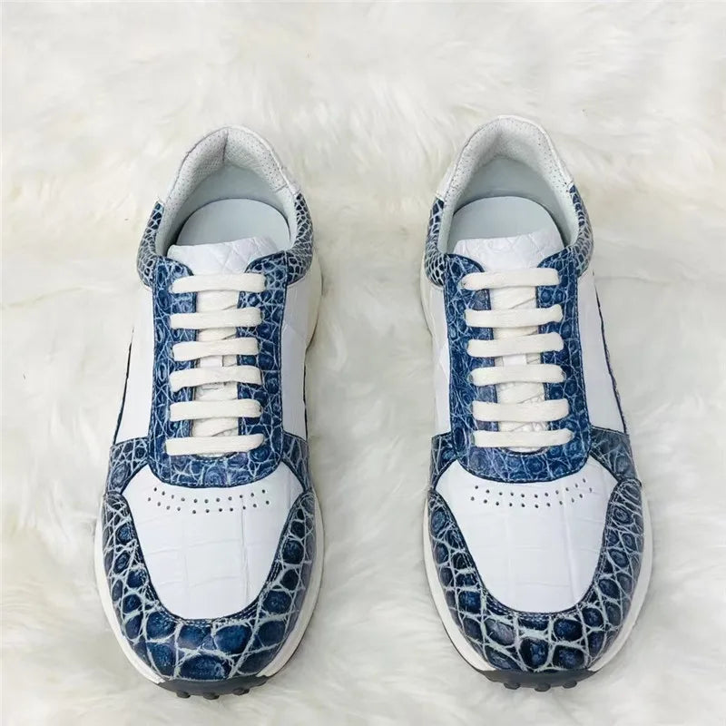 Sneakers Cuir Crocodile Homme Bicolore Blanc Bleu – CLEVI Paris