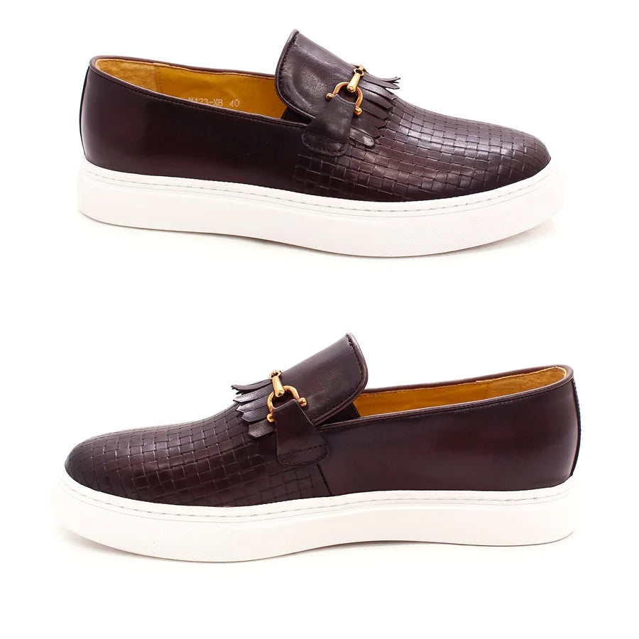Mocassins homme en cuir motif tissé – CLEVI Paris