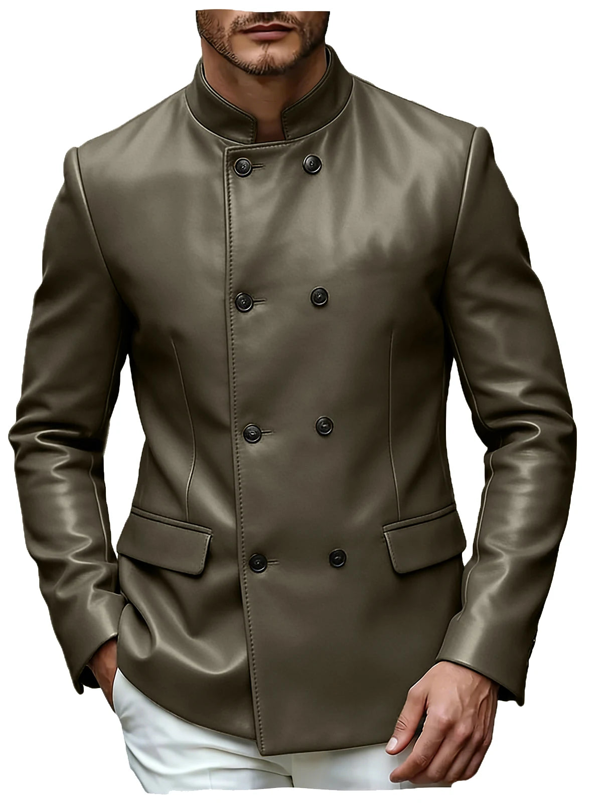 Blazer homme en similicuir, col montant – CLEVI Paris