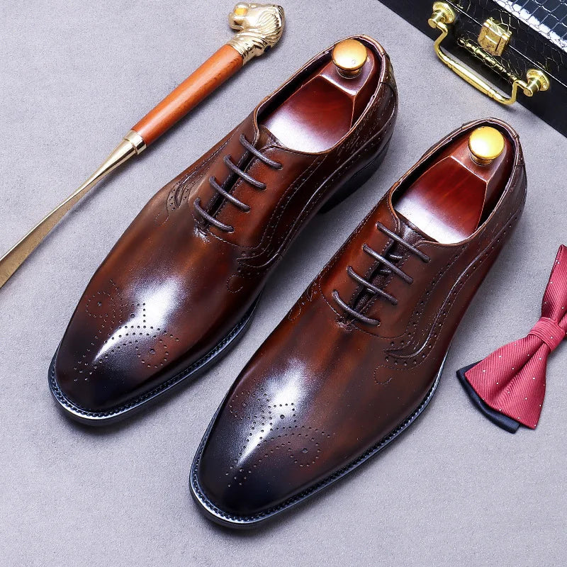 Oxford Cuir de Vache Sculpté Style Britannique Homme Imperméable Rehaussant Mariage Bureau – CLEVI Paris