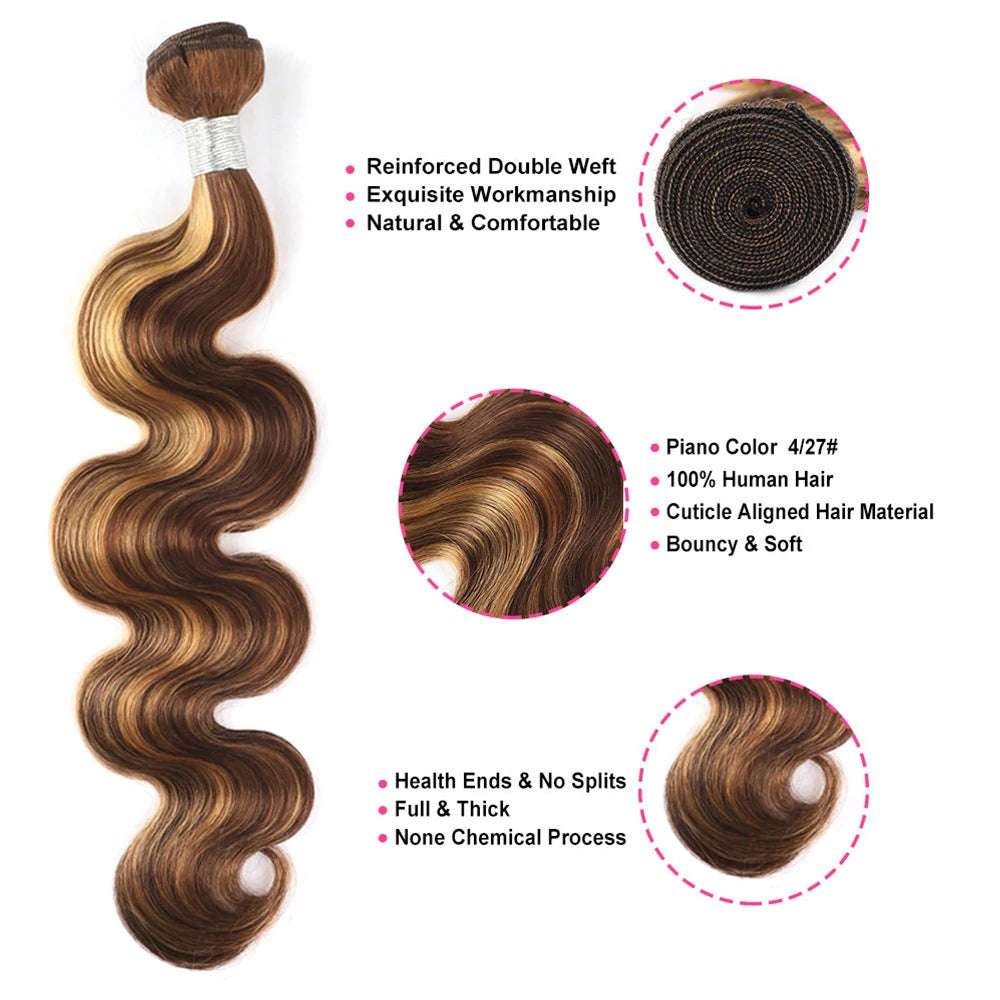 Extensions Cheveux Humains Body Wave Highlight Ombré Brun – CLEVI Paris