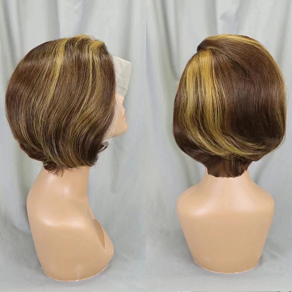 Perruque Pixie Cut Bob Courte 6 Pouces Cheveux Humains Brésiliens Lace 13x4 180% – CLEVI Paris