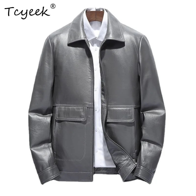 Blouson homme en cuir de vachette à rabats – CLEVI Paris