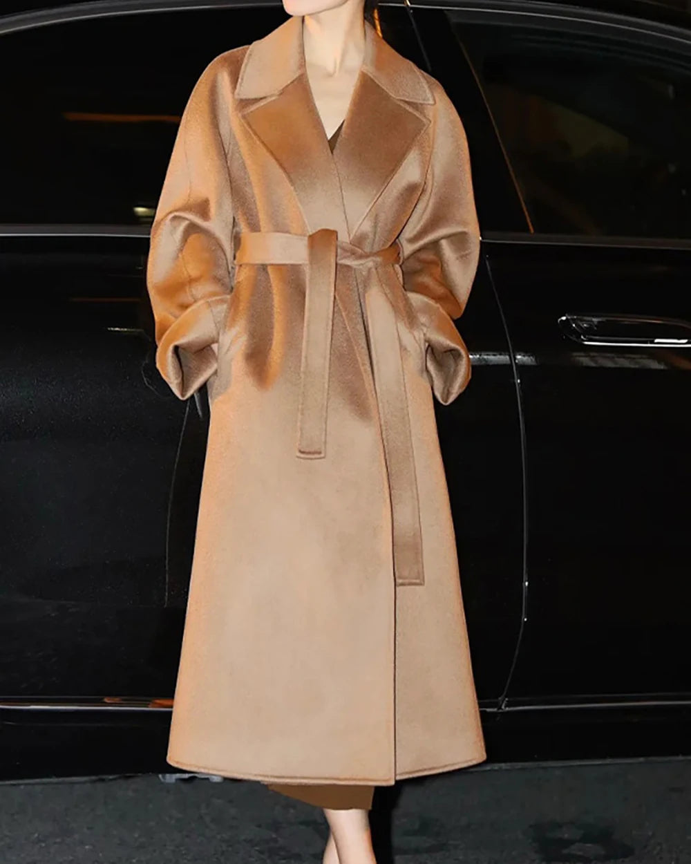 Manteau long ceinturé en laine femme – CLEVI Paris