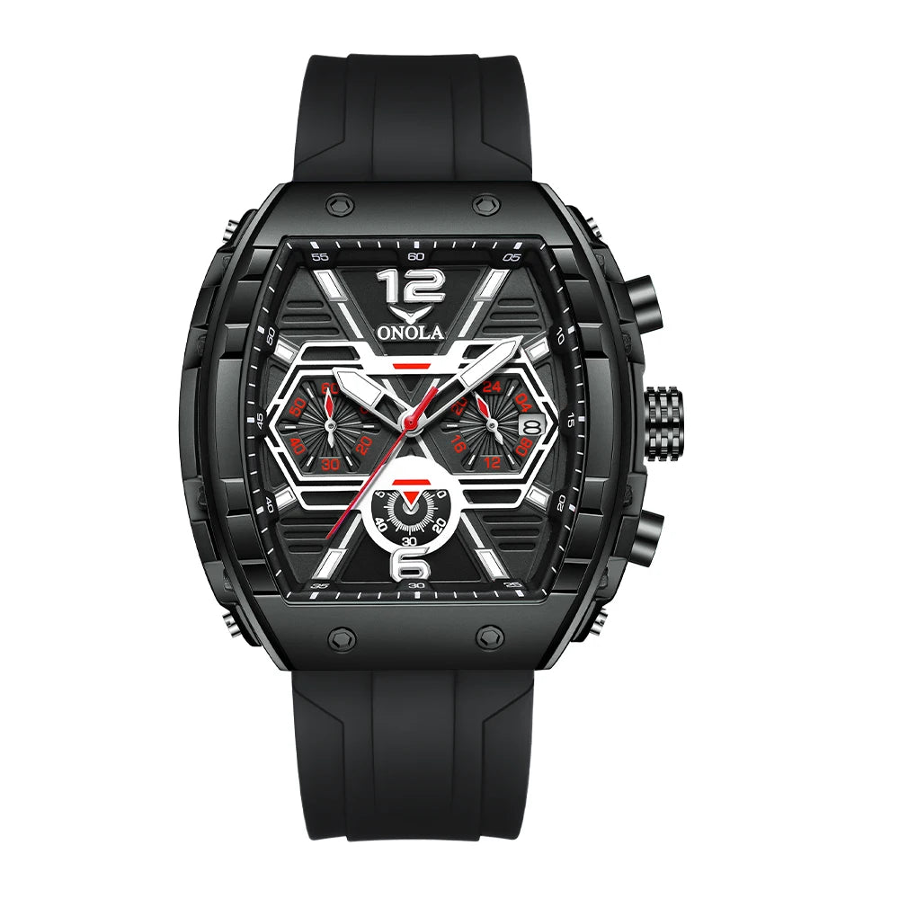 Montre Quartz Tonneau ONOLA Homme Silicone Lumineuse Date – CLEVI Paris