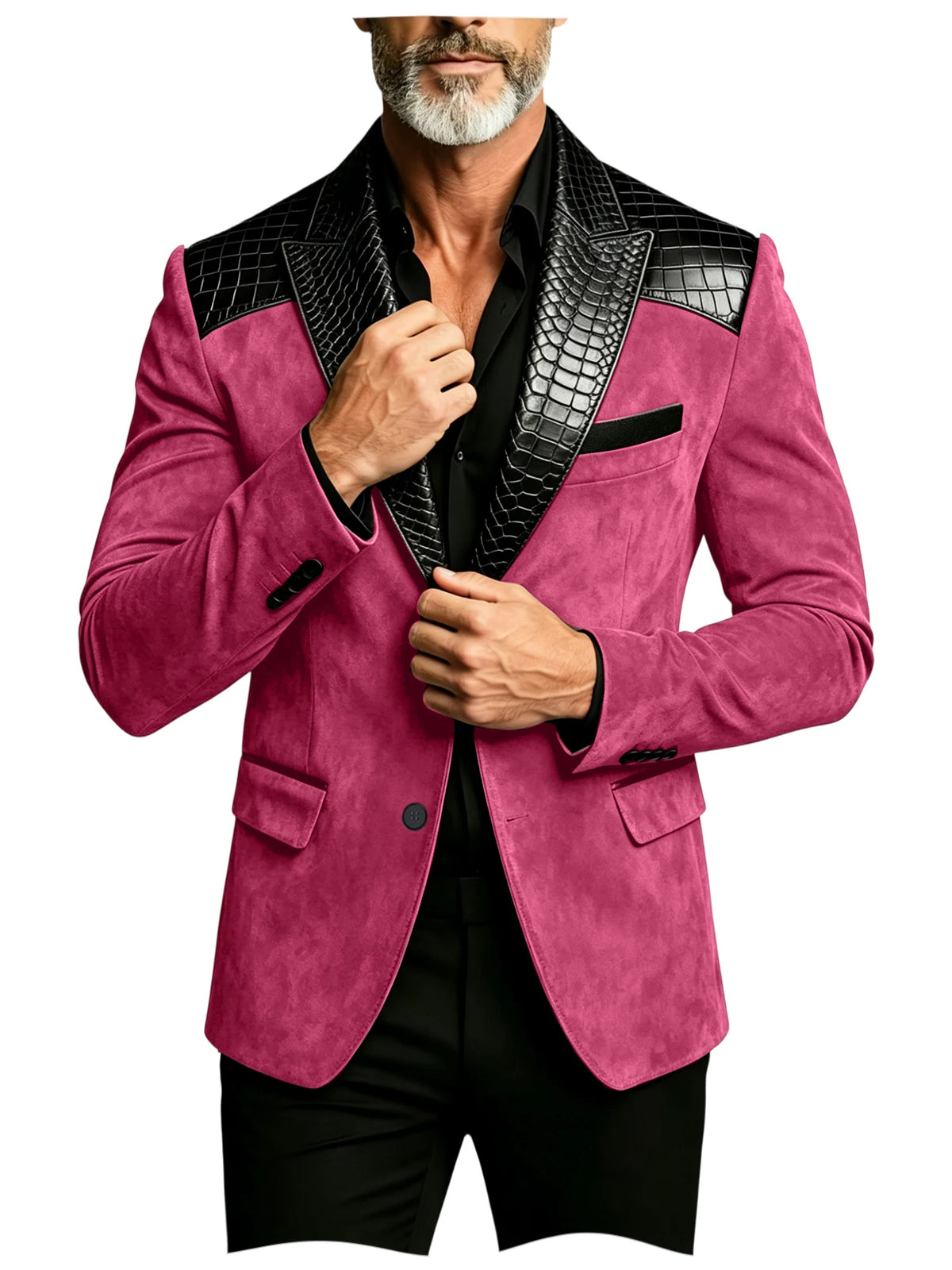 Blazer homme en daim, revers façon crocodile – CLEVI Paris