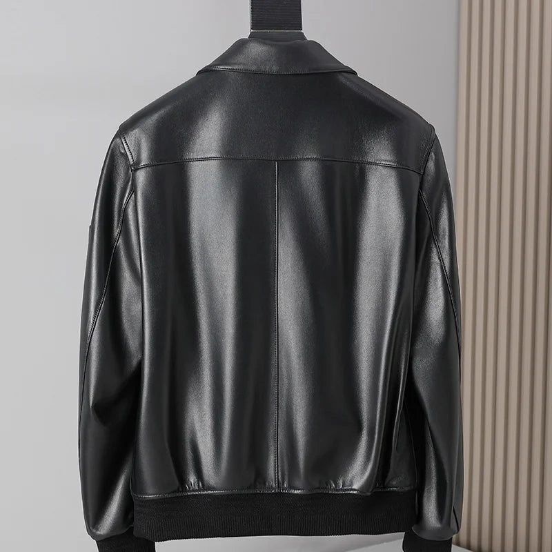 Veste homme en cuir à col rabattu zippée – CLEVI Paris