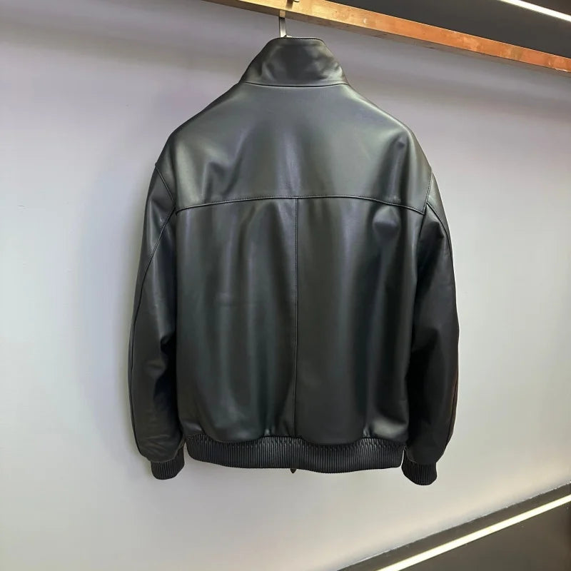 Blouson homme en cuir noir à col montant – CLEVI Paris