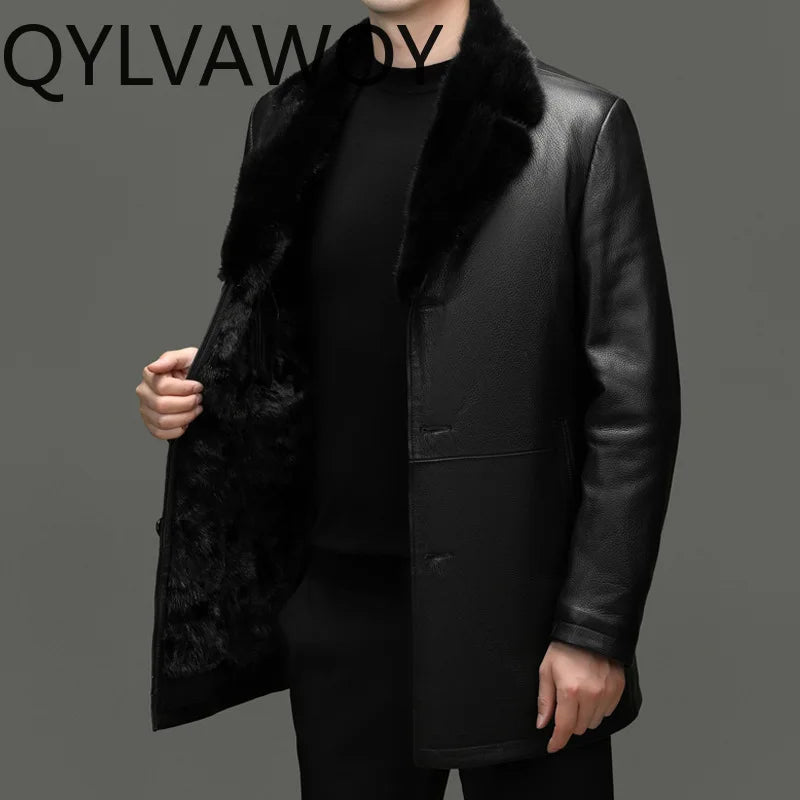 Manteau mi-long homme en cuir noir zippé – CLEVI Paris