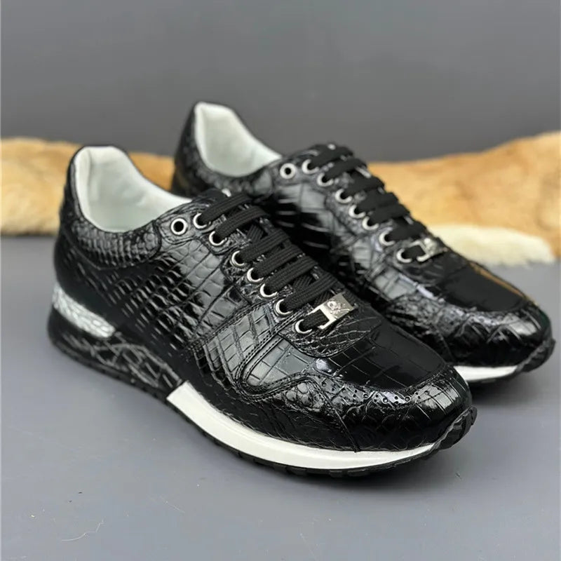 Sneakers Cuir Crocodile Noir Lacets Souple Homme – CLEVI Paris