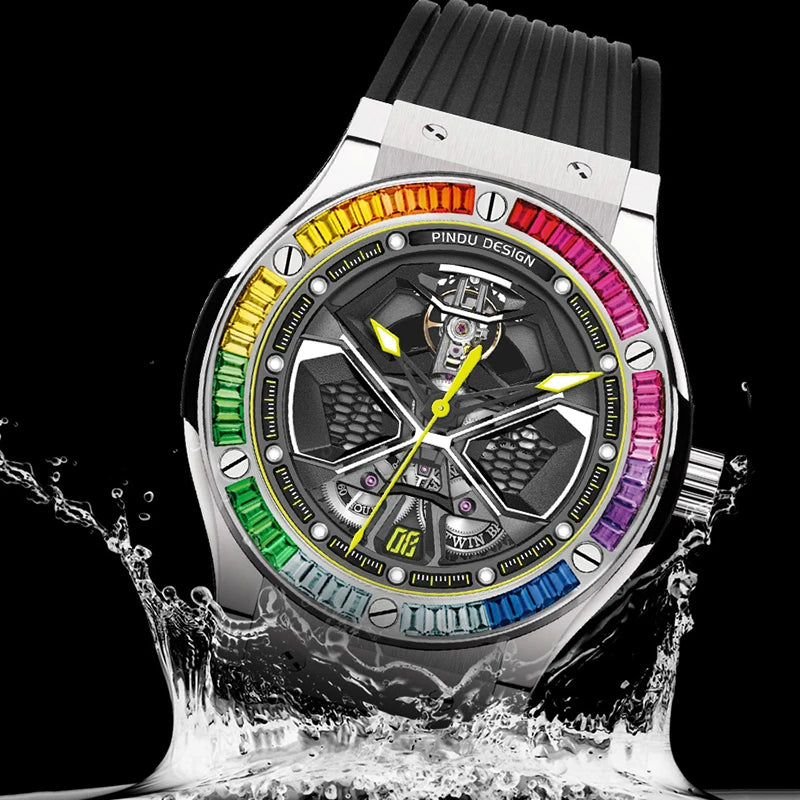 Montre Homme Automatique Squelette Fond Creux Silicone Pindu P6552 – CLEVI Paris