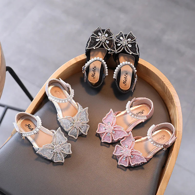 Sandales fille à paillettes et nœud strass – CLEVI Paris