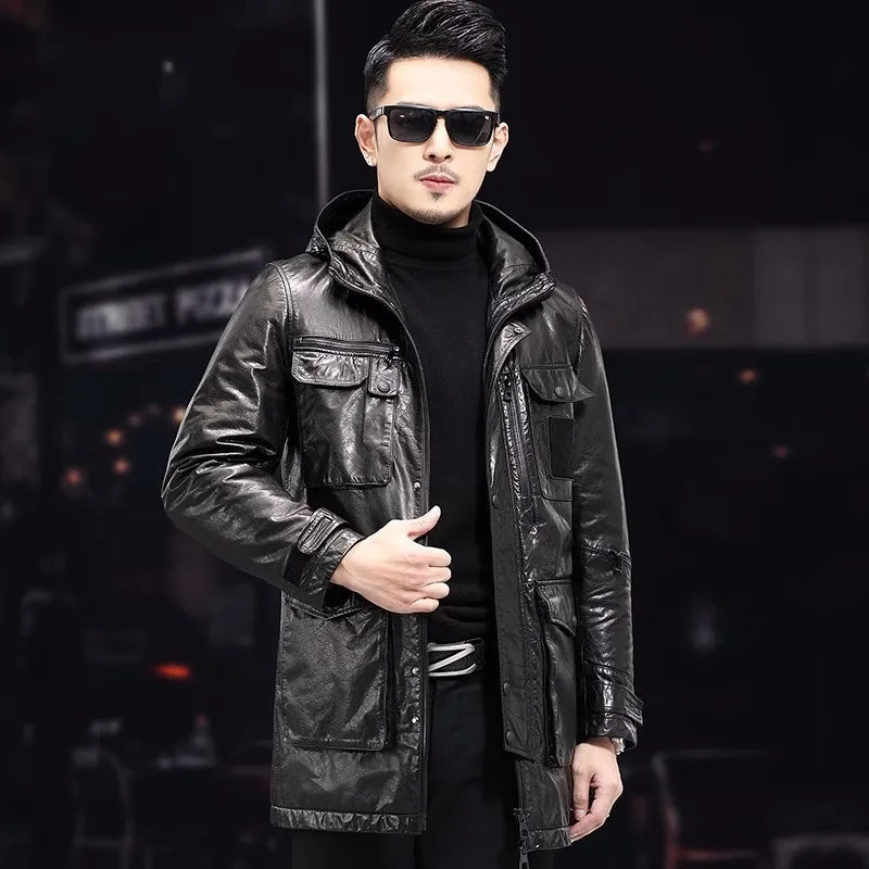 Veste mi-longue homme en cuir de vache – CLEVI Paris